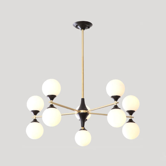 Postmodern Black-Gold Hanging Light With Ivory Glass Shades - 6/8/12 Heads