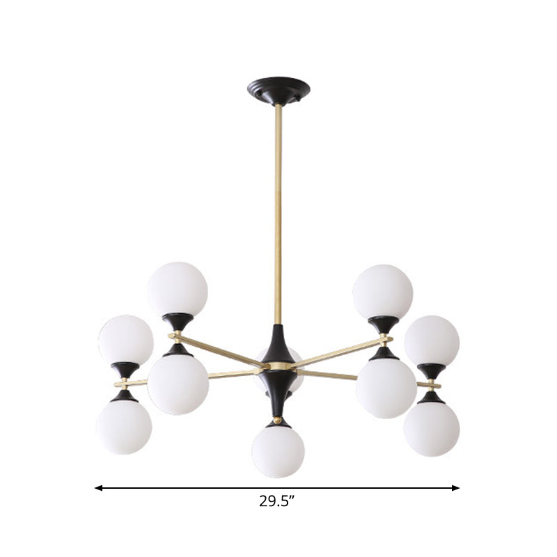 Postmodern Black-Gold Hanging Light With Ivory Glass Shades - 6/8/12 Heads