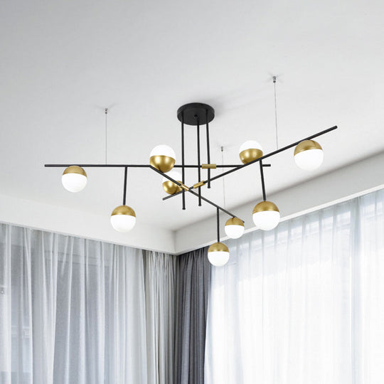 Postmodern 1/3-Tier Hanging Chandelier - Cream Ball Glass Black And Gold 3/9 Bulbs Ceiling