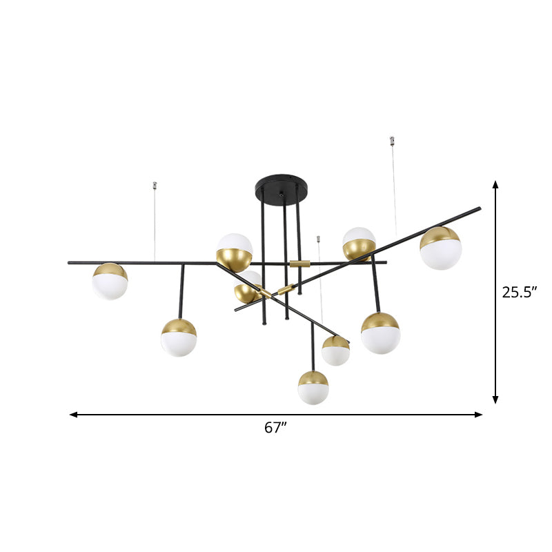 Postmodern Hanging Chandelier with Cream Ball Glass Shade - Black/Gold Finish, 1/3-Tier, 3/9 Bulbs