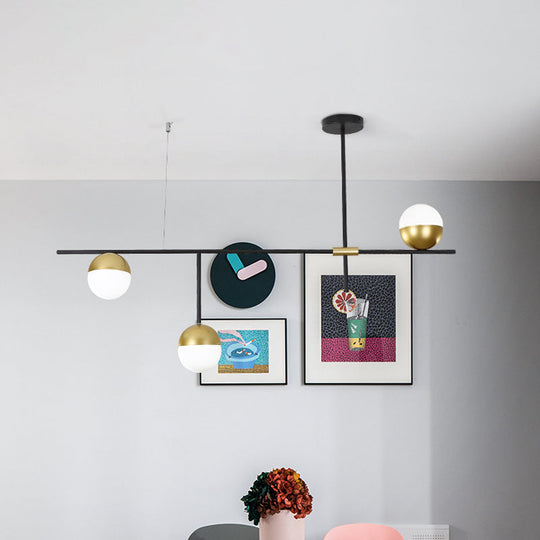 Postmodern 1/3-Tier Hanging Chandelier - Cream Ball Glass Black And Gold 3/9 Bulbs Ceiling