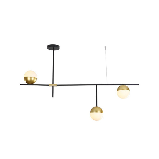 Postmodern Hanging Chandelier with Cream Ball Glass Shade - Black/Gold Finish, 1/3-Tier, 3/9 Bulbs