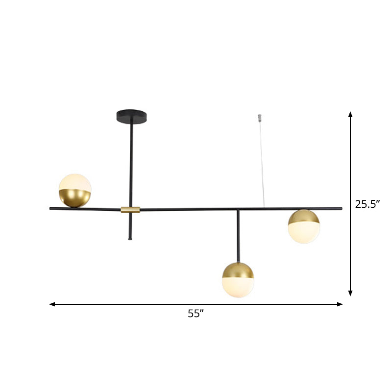 Postmodern 1/3-Tier Hanging Chandelier - Cream Ball Glass Black And Gold 3/9 Bulbs Ceiling