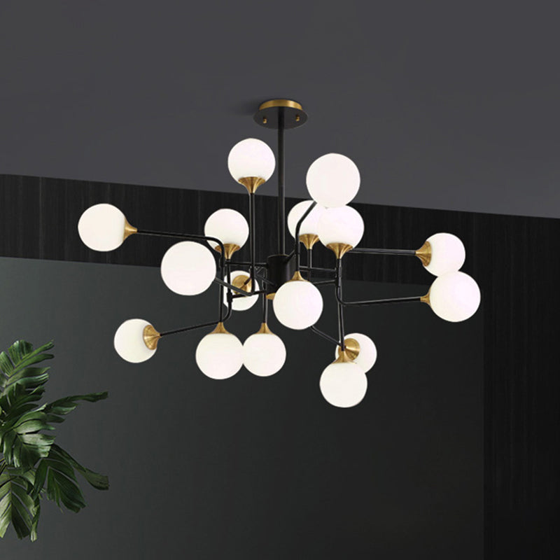 Modern Black and Gold Branch Hanging Lamp with Milky Ball Glass Chandelier Light Fixture - 8/12/16-Light