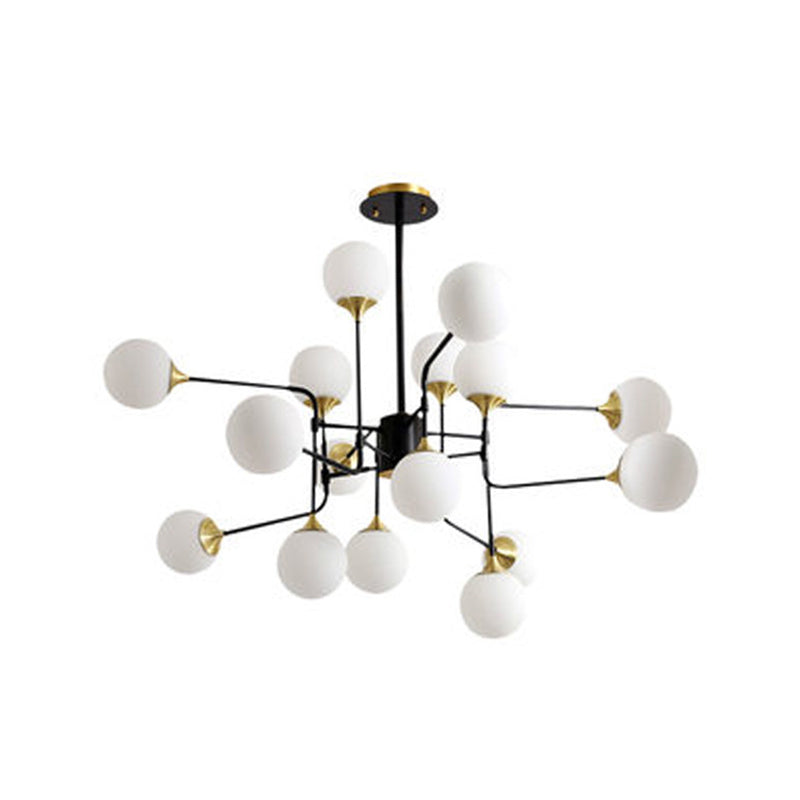 Modern Black And Gold Branch Hanging Lamp 8/12/16-Light Milky Ball Glass Chandelier Fixture