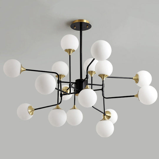 Modern Black And Gold Branch Hanging Lamp 8/12/16-Light Milky Ball Glass Chandelier Fixture