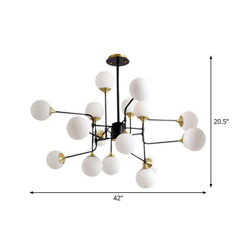 Modern Black and Gold Branch Hanging Lamp with Milky Ball Glass Chandelier Light Fixture - 8/12/16-Light