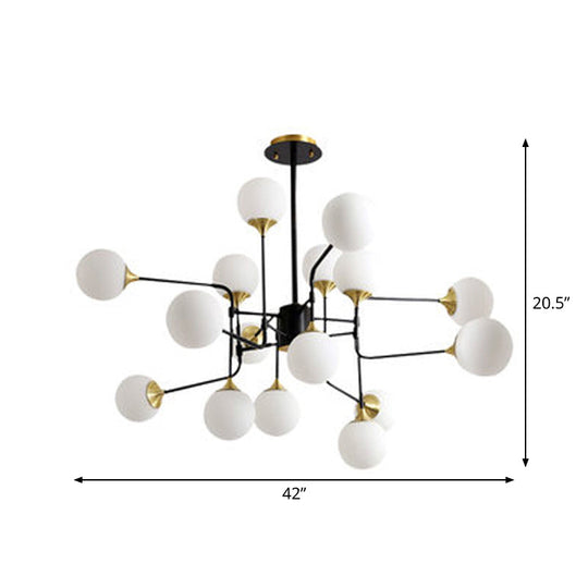 Modern Black And Gold Branch Hanging Lamp 8/12/16-Light Milky Ball Glass Chandelier Fixture