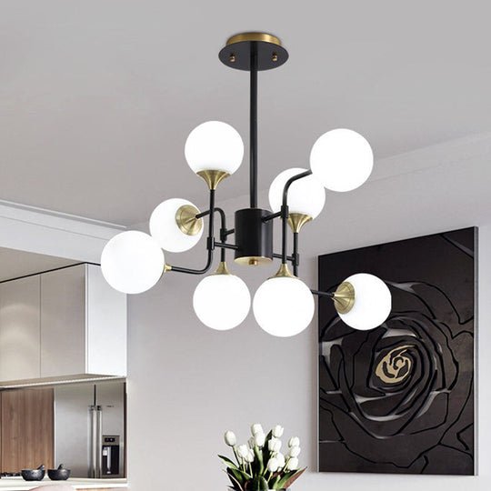 Modern Black And Gold Branch Hanging Lamp 8/12/16-Light Milky Ball Glass Chandelier Fixture