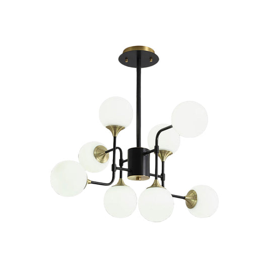 Modern Black and Gold Branch Hanging Lamp with Milky Ball Glass Chandelier Light Fixture - 8/12/16-Light