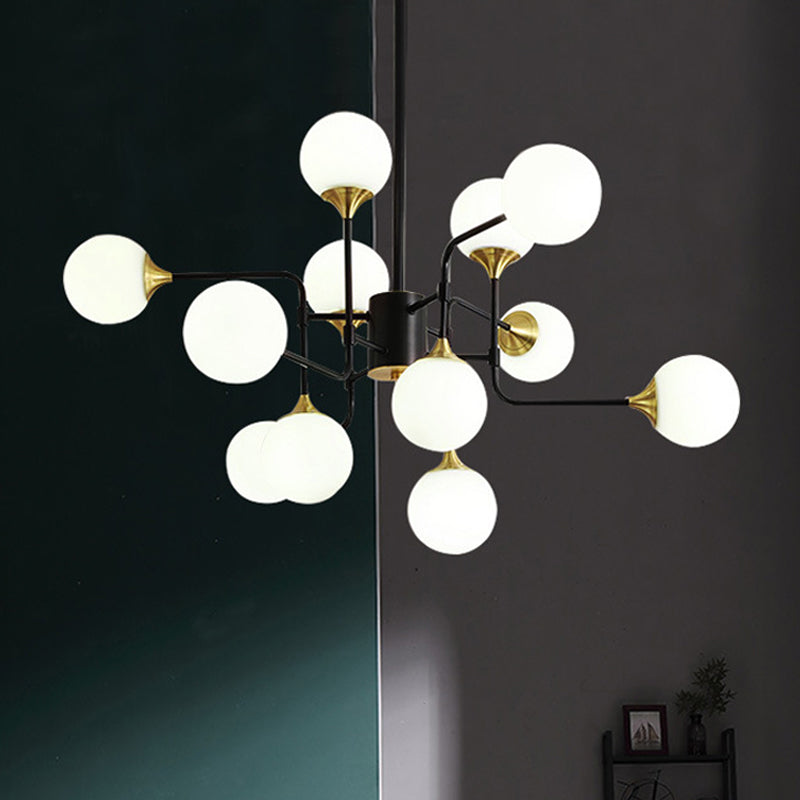 Modern Black And Gold Branch Hanging Lamp 8/12/16-Light Milky Ball Glass Chandelier Fixture 12 /