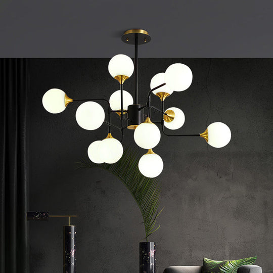 Modern Black and Gold Branch Hanging Lamp with Milky Ball Glass Chandelier Light Fixture - 8/12/16-Light