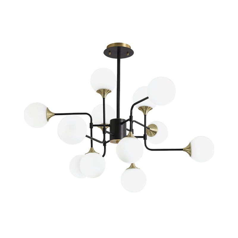 Modern Black and Gold Branch Hanging Lamp with Milky Ball Glass Chandelier Light Fixture - 8/12/16-Light