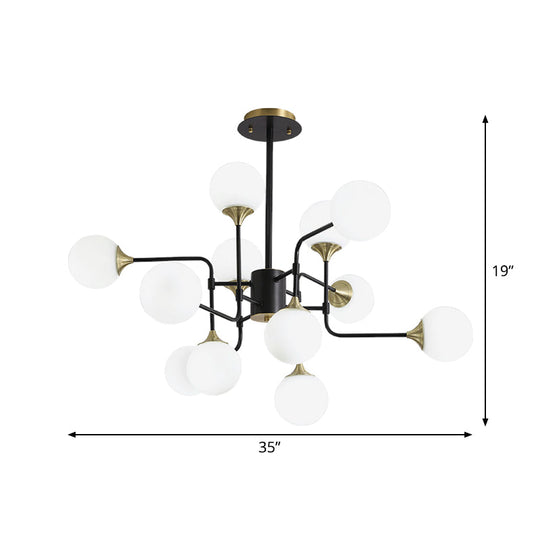 Modern Black And Gold Branch Hanging Lamp 8/12/16-Light Milky Ball Glass Chandelier Fixture