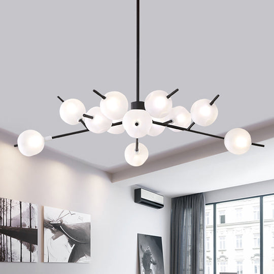 Modern Metal Chandelier - 9/12 Bulbs Bedroom Suspension Light in Black/Gold with Acrylic Shade