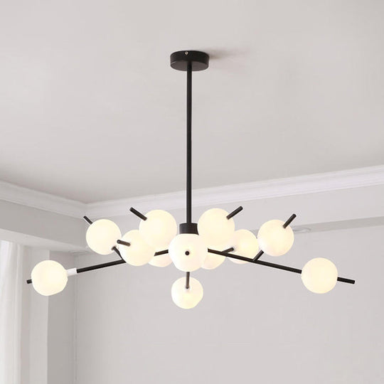 Modern Metal Branch Chandelier With 9/12 Bulbs Black/Gold Finish And Acrylic Ball Shade - Perfect