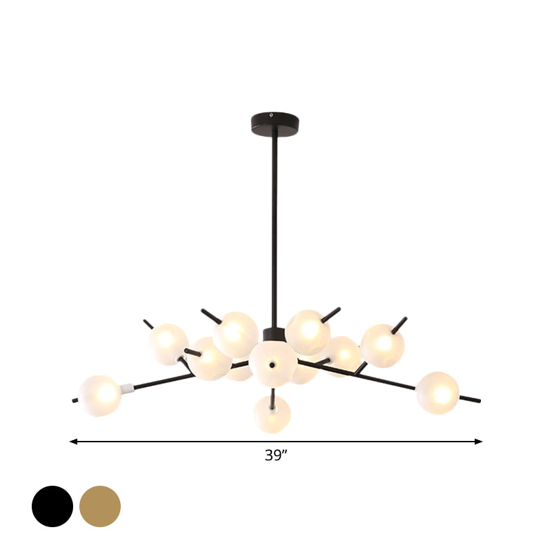 Modern Metal Branch Chandelier With 9/12 Bulbs Black/Gold Finish And Acrylic Ball Shade - Perfect