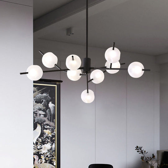 Modern Metal Chandelier - 9/12 Bulbs Bedroom Suspension Light in Black/Gold with Acrylic Shade