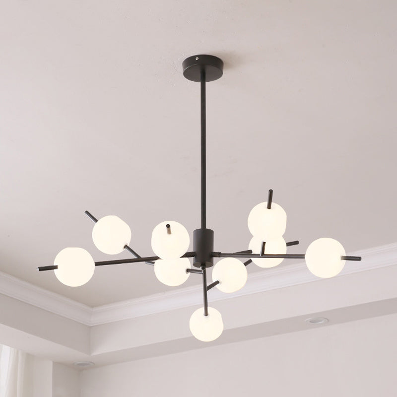 Modern Metal Branch Chandelier With 9/12 Bulbs Black/Gold Finish And Acrylic Ball Shade - Perfect