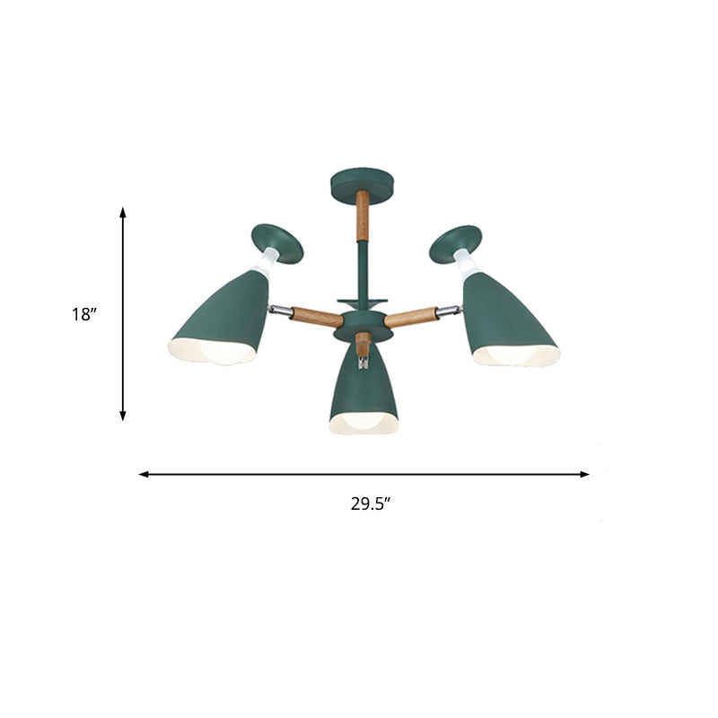 Rotatable Nordic Suspension Light With Goblet Shades - Green Grey White Metal Wood Chandelier For