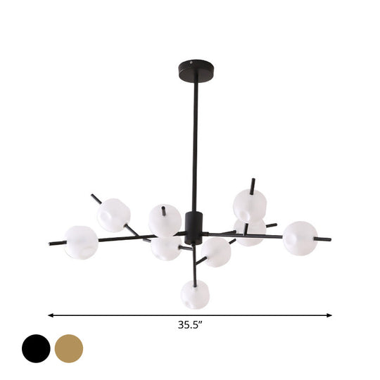 Modern Metal Branch Chandelier With 9/12 Bulbs Black/Gold Finish And Acrylic Ball Shade - Perfect