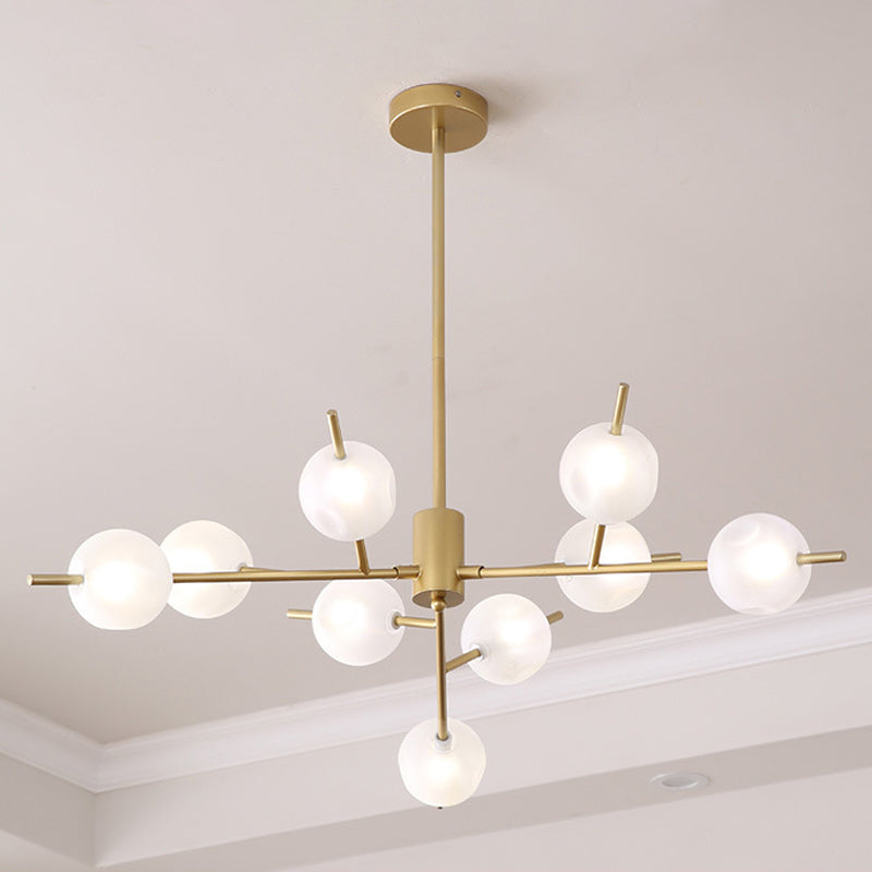 Modern Metal Chandelier - 9/12 Bulbs Bedroom Suspension Light in Black/Gold with Acrylic Shade