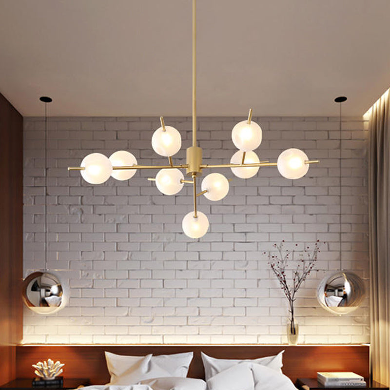 Modern Metal Chandelier - 9/12 Bulbs Bedroom Suspension Light in Black/Gold with Acrylic Shade