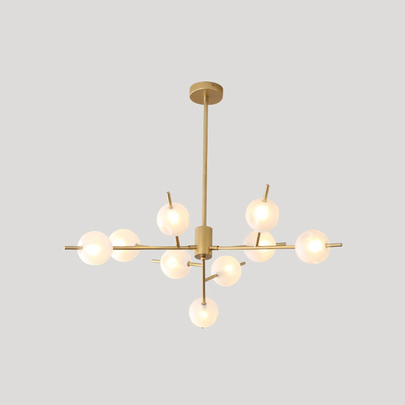 Modern Metal Branch Chandelier With 9/12 Bulbs Black/Gold Finish And Acrylic Ball Shade - Perfect