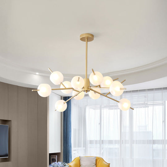 Modern Metal Chandelier - 9/12 Bulbs Bedroom Suspension Light in Black/Gold with Acrylic Shade