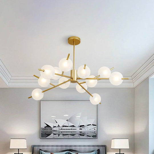 Modern Metal Branch Chandelier With 9/12 Bulbs Black/Gold Finish And Acrylic Ball Shade - Perfect