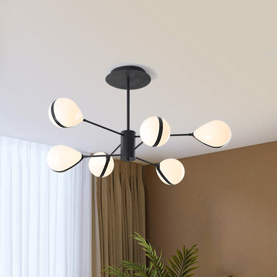 Modern Black Droplet Shade Ceiling Hang Light Chandelier | Cream Glass, 6/8/10 Heads | Warm/White Light