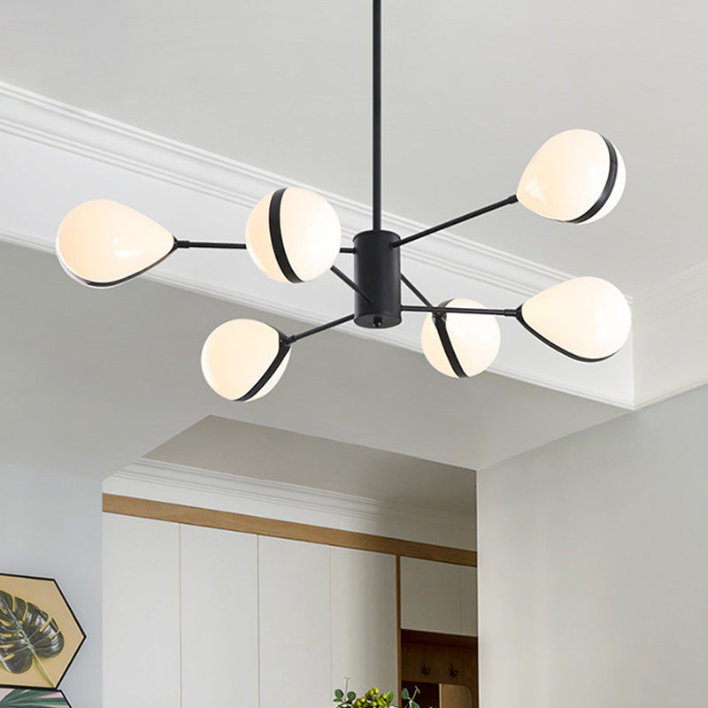 Modern Black Droplet Shade Ceiling Hang Light Chandelier | Cream Glass, 6/8/10 Heads | Warm/White Light