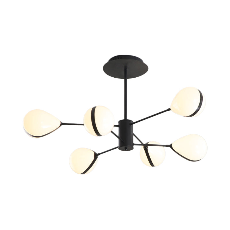 Modern Black Droplet Shade Ceiling Hang Light Chandelier | Cream Glass, 6/8/10 Heads | Warm/White Light