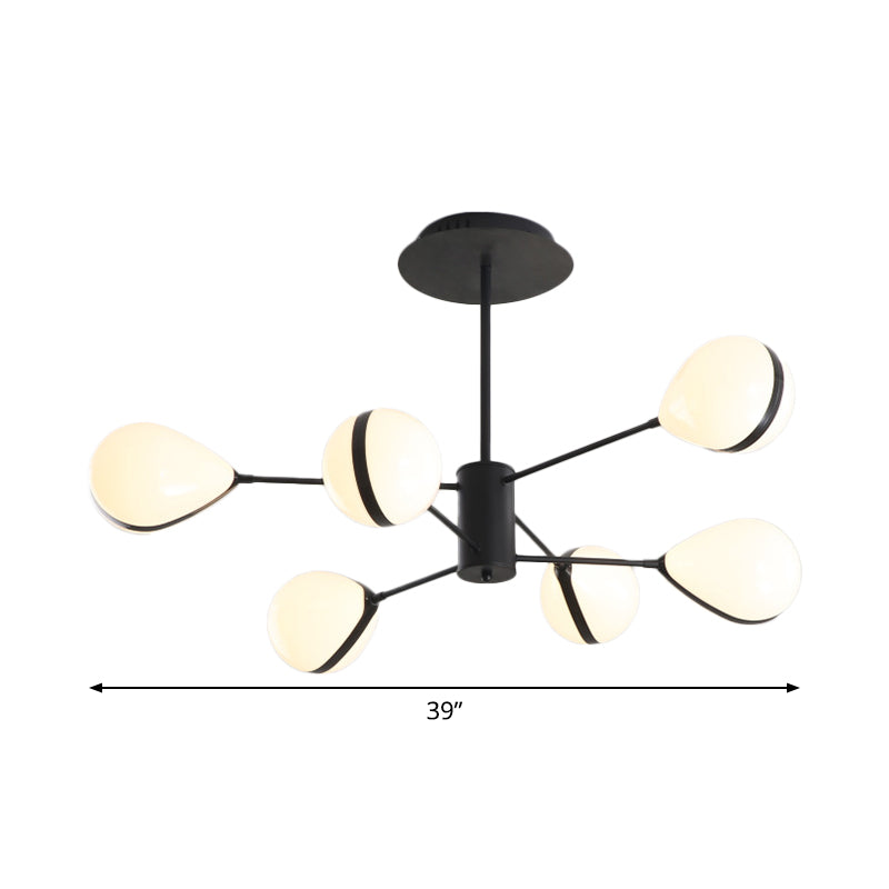 Modern Black Droplet Shade Ceiling Hang Light: 6/8/10 Heads Cream Glass Chandelier In Warm/White