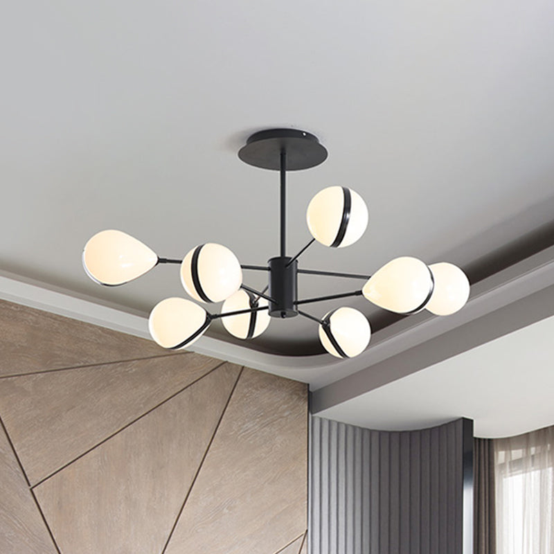 Modern Black Droplet Shade Ceiling Hang Light: 6/8/10 Heads Cream Glass Chandelier In Warm/White