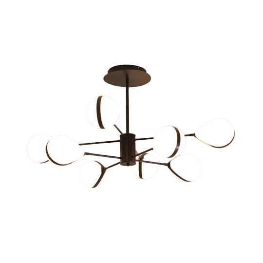 Modern Black Droplet Shade Ceiling Hang Light: 6/8/10 Heads Cream Glass Chandelier In Warm/White