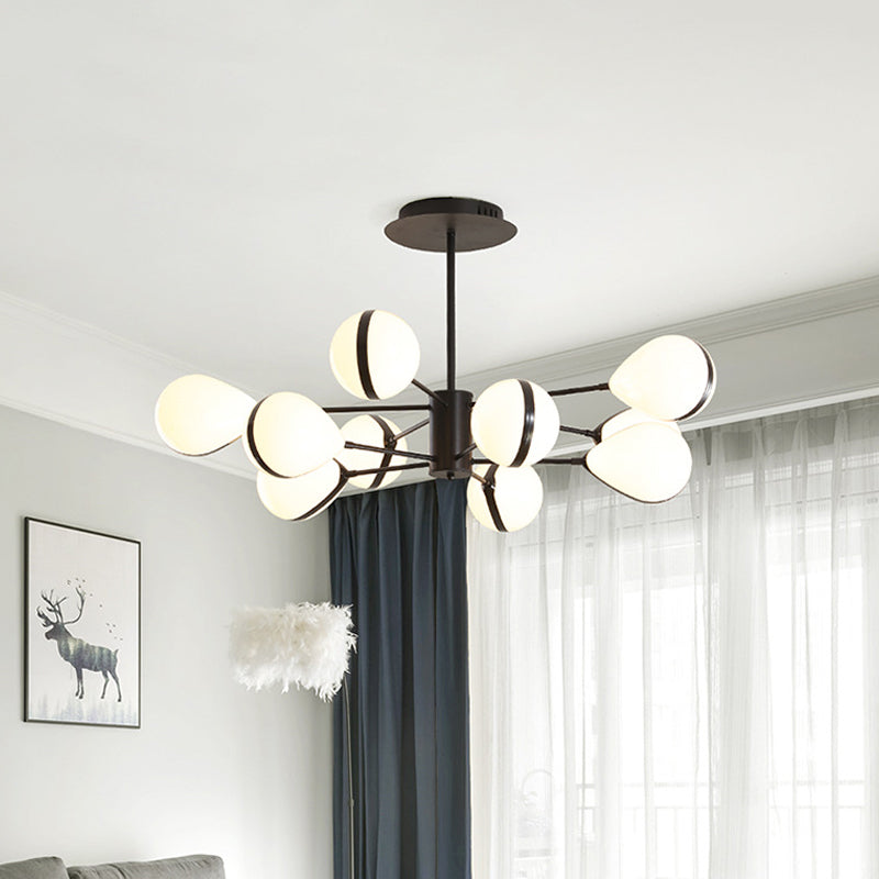 Modern Black Droplet Shade Ceiling Hang Light Chandelier | Cream Glass, 6/8/10 Heads | Warm/White Light