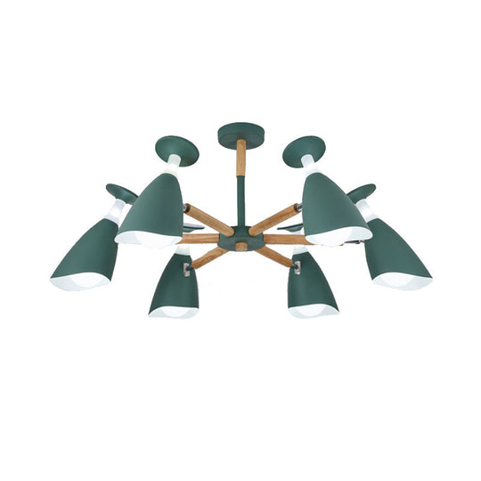 Rotatable Nordic Suspension Light With Goblet Shades - Green Grey White Metal Wood Chandelier For