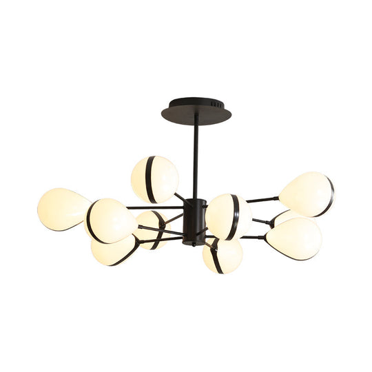 Modern Black Droplet Shade Ceiling Hang Light: 6/8/10 Heads Cream Glass Chandelier In Warm/White