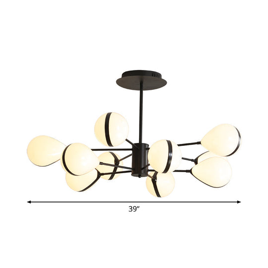 Modern Black Droplet Shade Ceiling Hang Light Chandelier | Cream Glass, 6/8/10 Heads | Warm/White Light