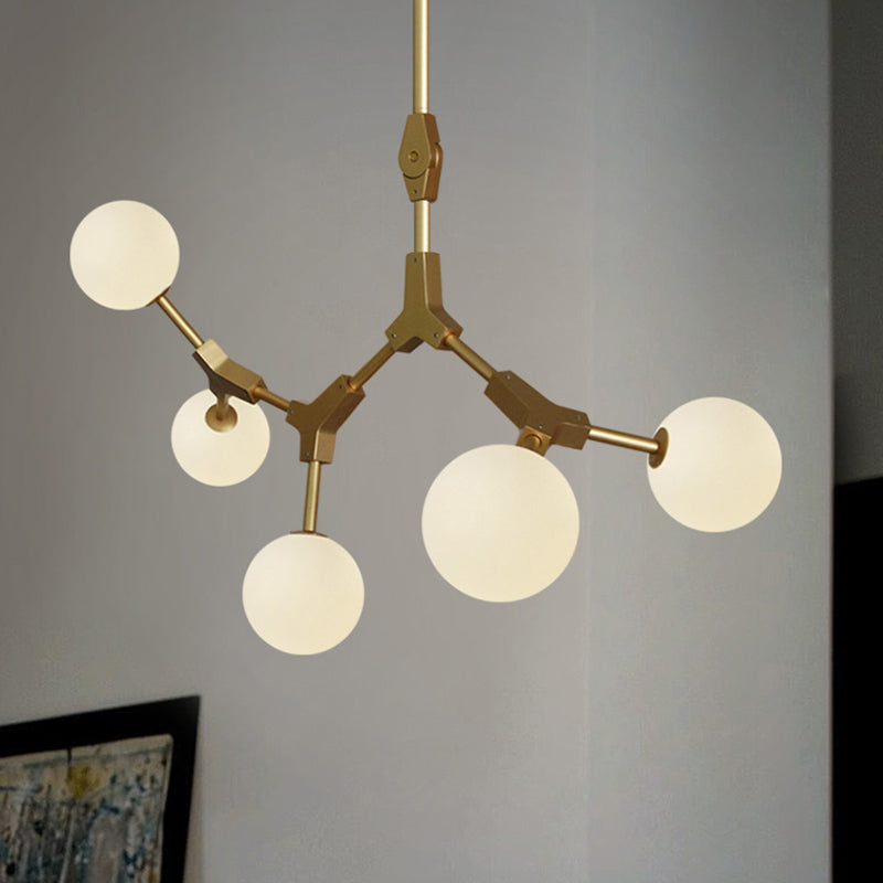 Opal Orb Glass Hanging Chandelier - Modern Molecular Design - 3/5/7 Lights - Gold