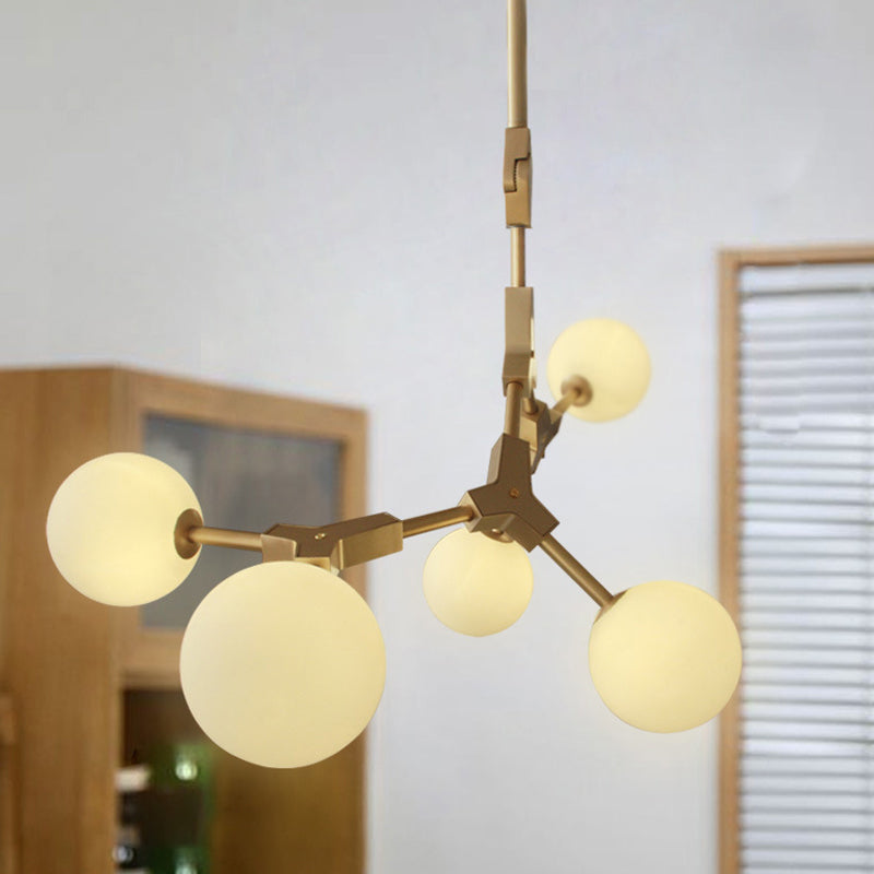 Post-Modern Glass Chandelier In Gold - Molecular Opal Orb 3/5/7 Lights Ideal For Hanging The Sitting