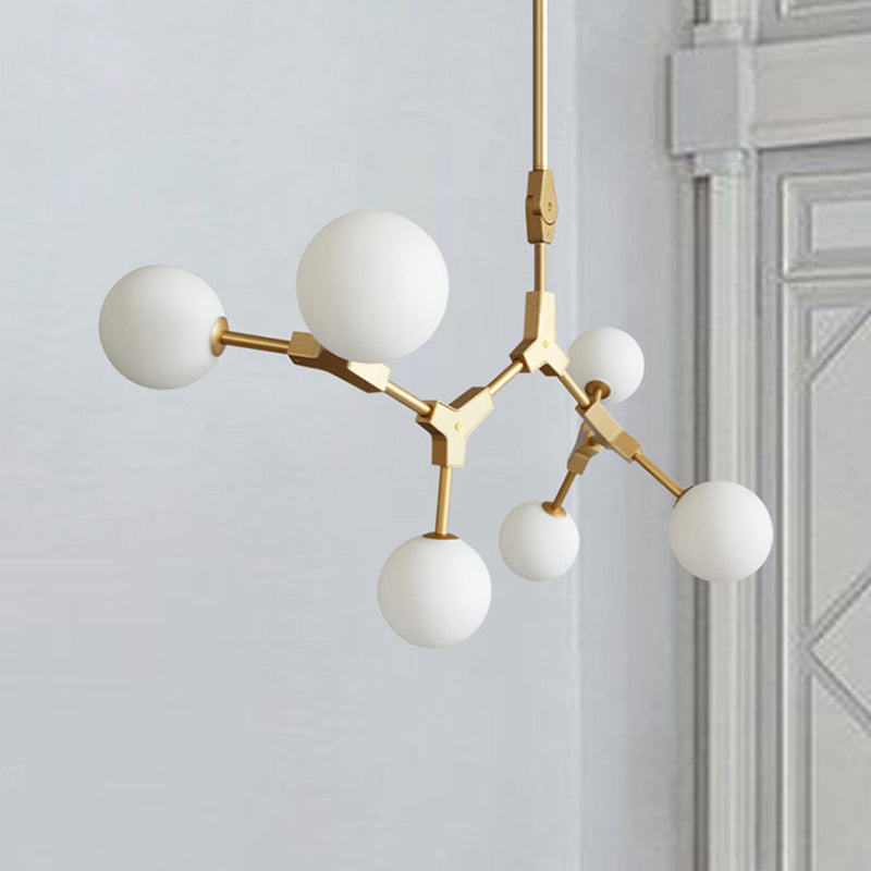 Opal Orb Glass Hanging Chandelier - Modern Molecular Design - 3/5/7 Lights - Gold