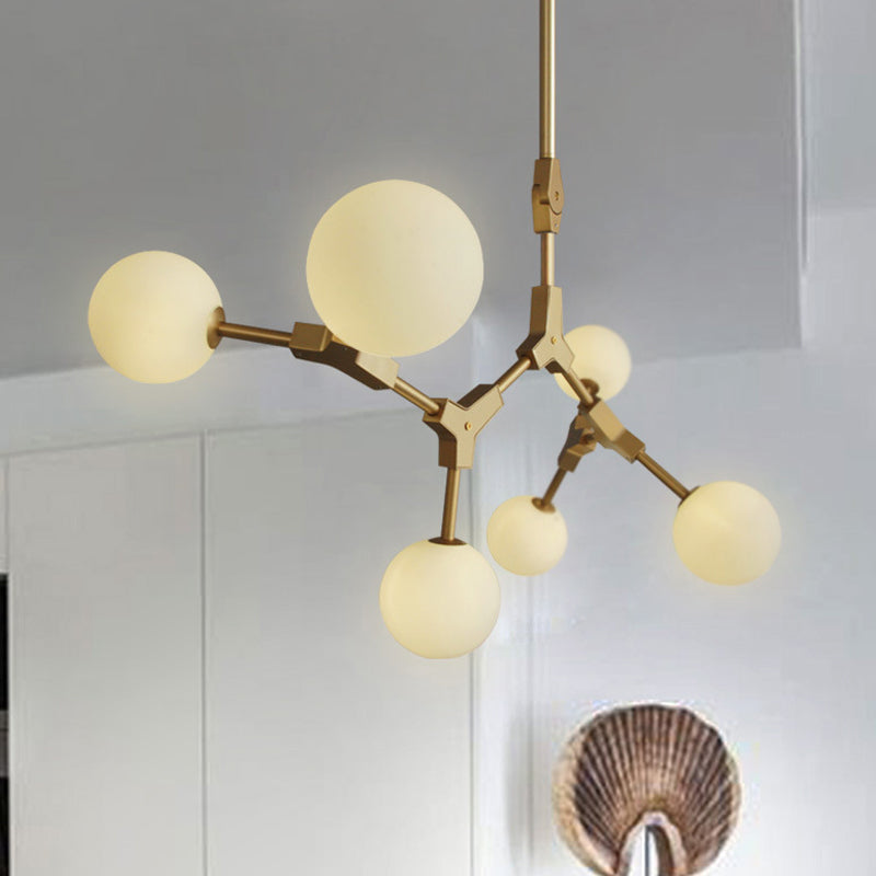 Opal Orb Glass Hanging Chandelier - Modern Molecular Design - 3/5/7 Lights - Gold