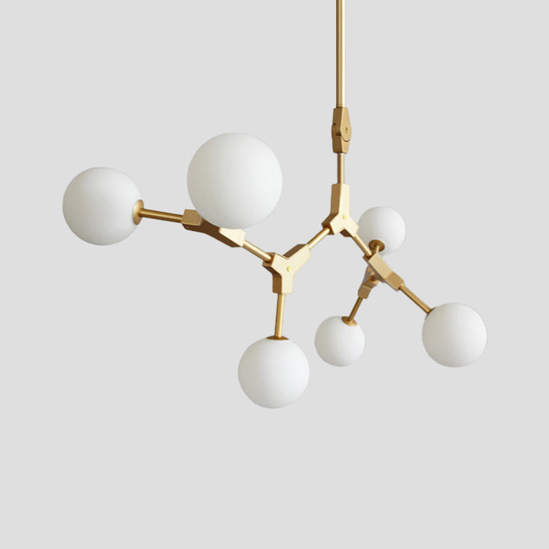 Opal Orb Glass Hanging Chandelier - Modern Molecular Design - 3/5/7 Lights - Gold