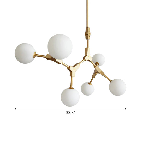 Opal Orb Glass Hanging Chandelier - Modern Molecular Design - 3/5/7 Lights - Gold