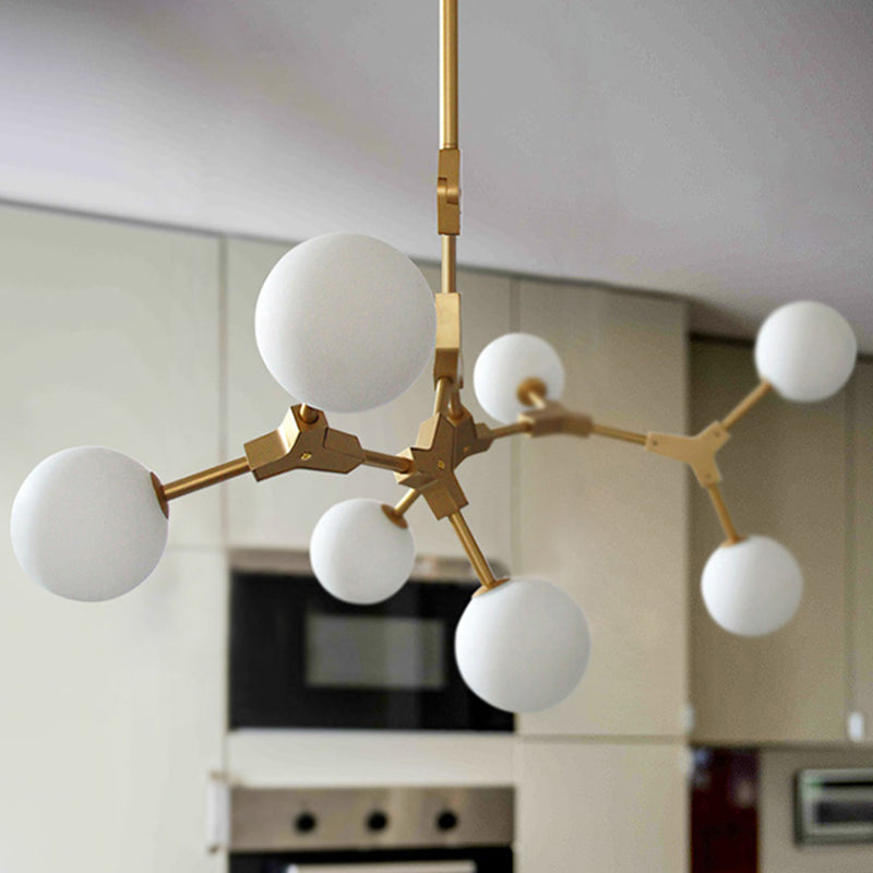 Opal Orb Glass Hanging Chandelier - Modern Molecular Design - 3/5/7 Lights - Gold