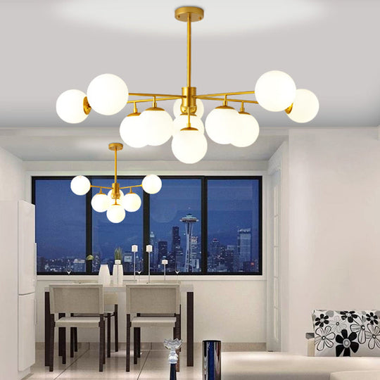 Modern Iron Chandelier | 9-Light Black/Gold Pendant With Opal Glass Shade 11 / Gold