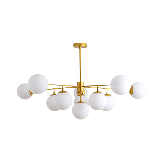 Modern Iron Chandelier | 9-Light Black/Gold Pendant With Opal Glass Shade