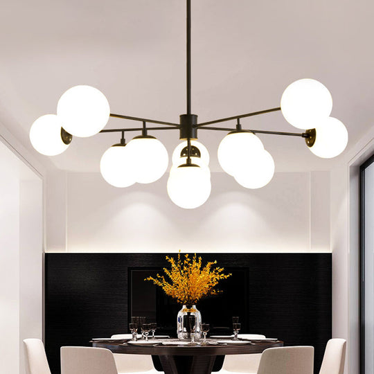 Modern Iron Chandelier | 9-Light Black/Gold Pendant With Opal Glass Shade 11 / Black